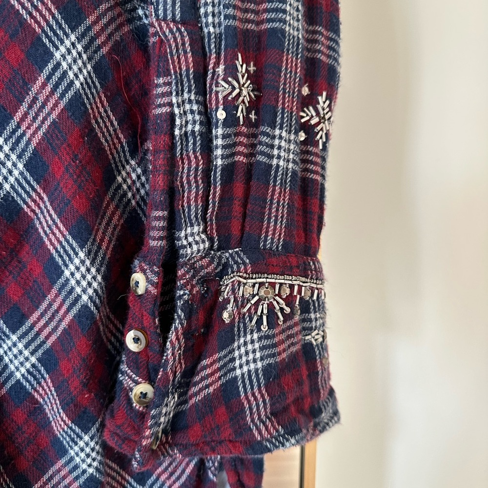 Free People Silver Sequin Plaid Button-Up Shirt - Picture 11 of 11